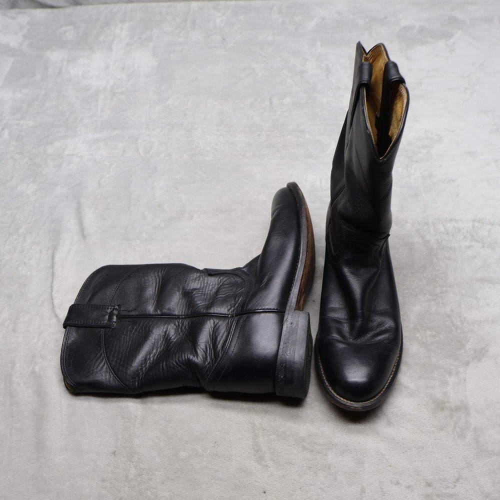 Justin Womens 8B Western Boots Black Cora Leather Round Toe Pull On Ropers 3703